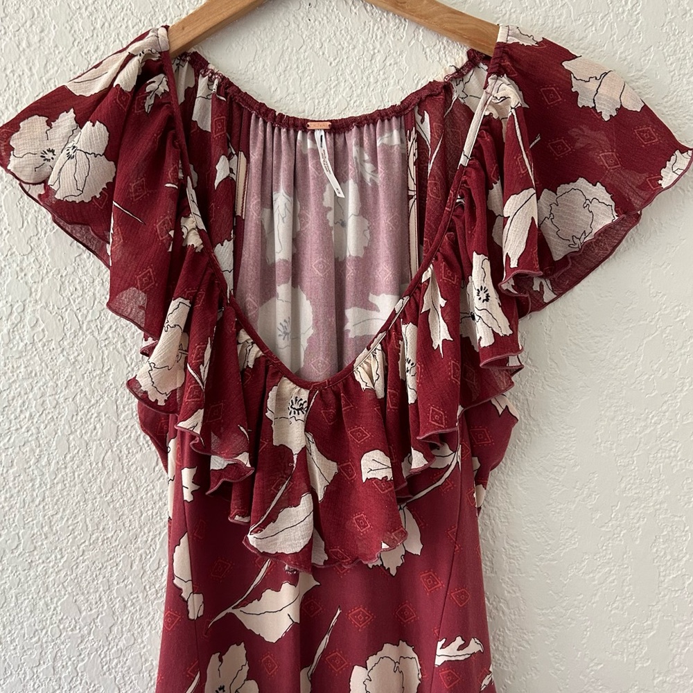 Free People Austin Floral Bell Bottom Ruffled Hem Jumpsuit Women’s Size Medium - Picture 5 of 9
